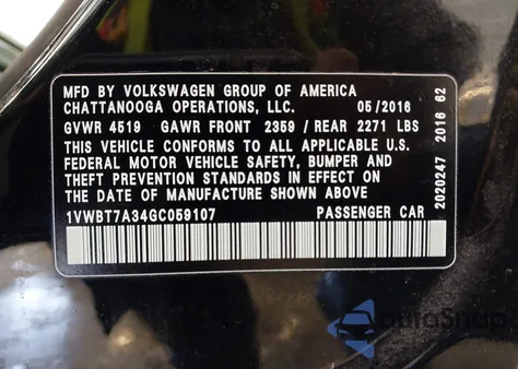 2016 Volkswagen Passat 1.8T Se из США, поврежденный, VIN 1VWBT7A34GC059107